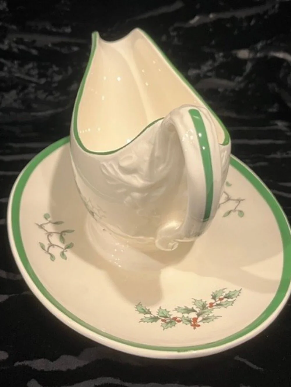 Vintage 1976 Spode Christmas Tree Gravy Boat Attached Stand Made In England EUC